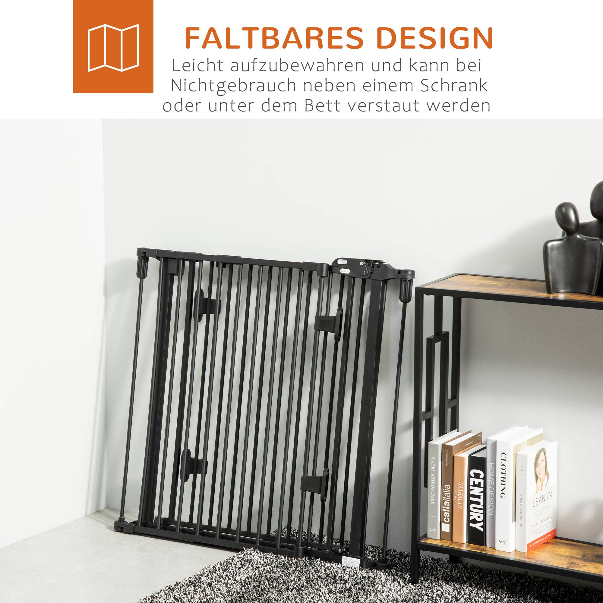 Barrière Chien Pliable Sécurité Escalier Porte Auto Fermeture 202cm Noir - ComfortXL Pet Living - Image 6