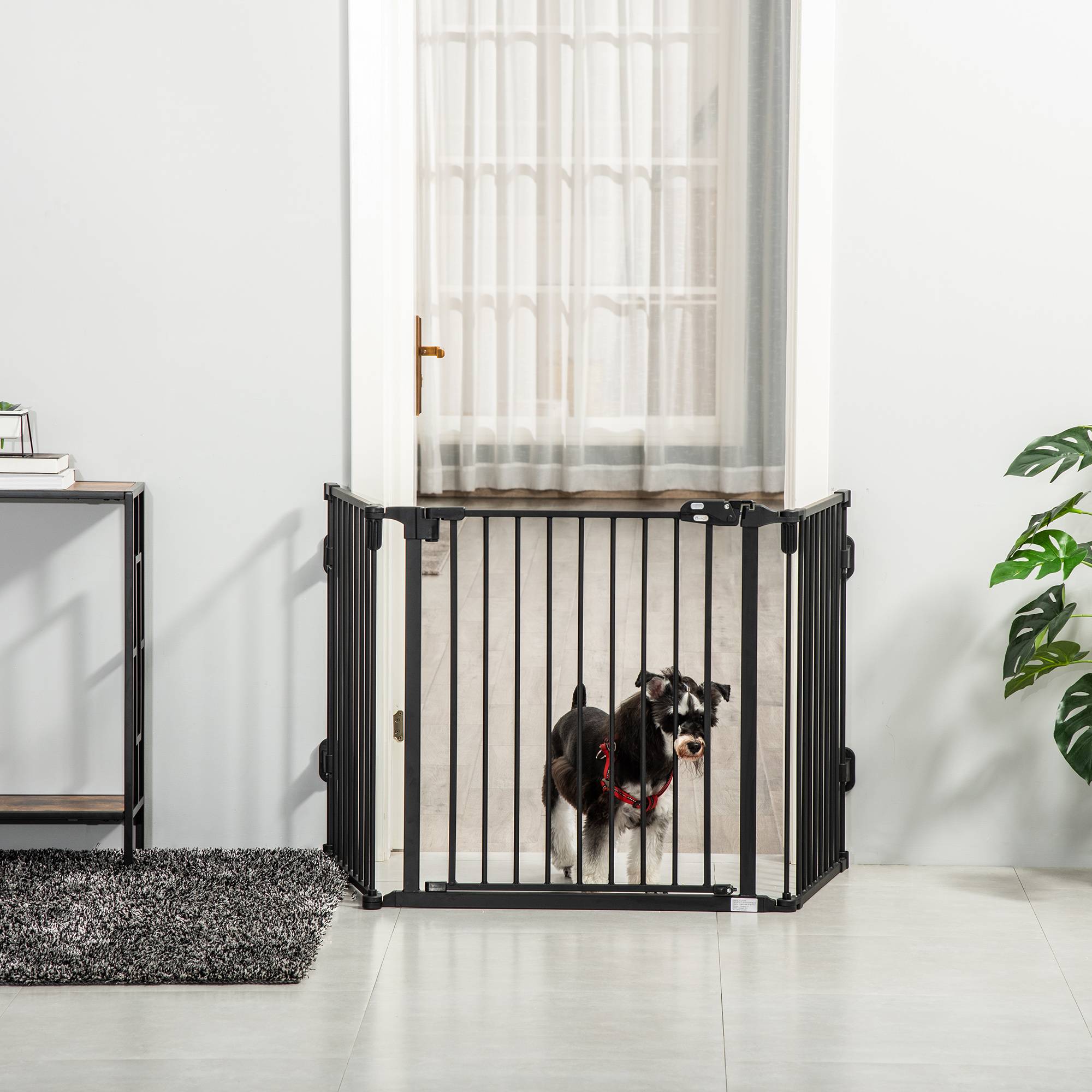 Barrière Chien Pliable Sécurité Escalier Porte Auto Fermeture 202cm Noir - ComfortXL Pet Living - Image 1