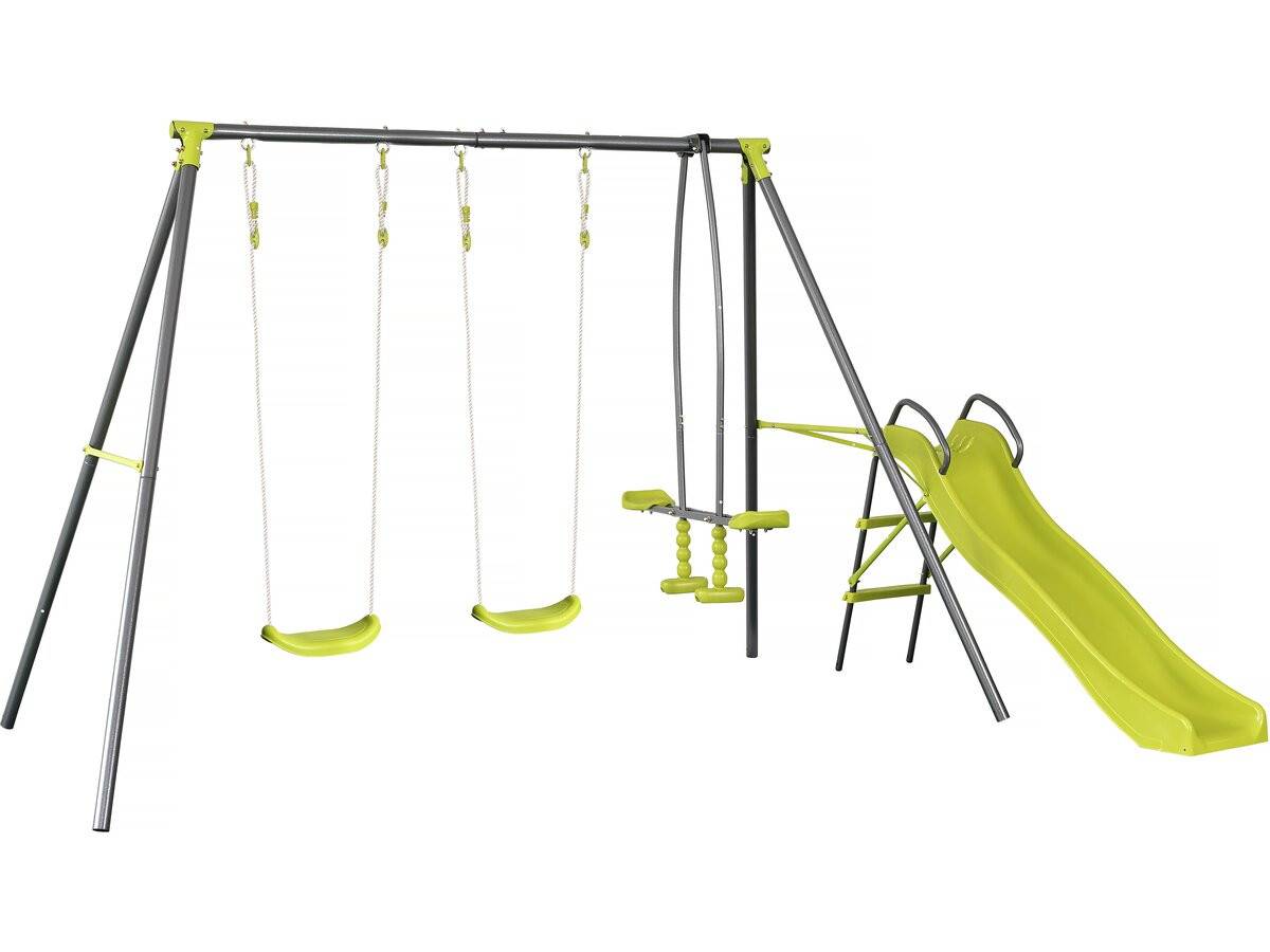 Portique En Métal Avec Toboggan "enzo Ii " - 4 Agrès - Vert -habitat Et Jardin - Image 1