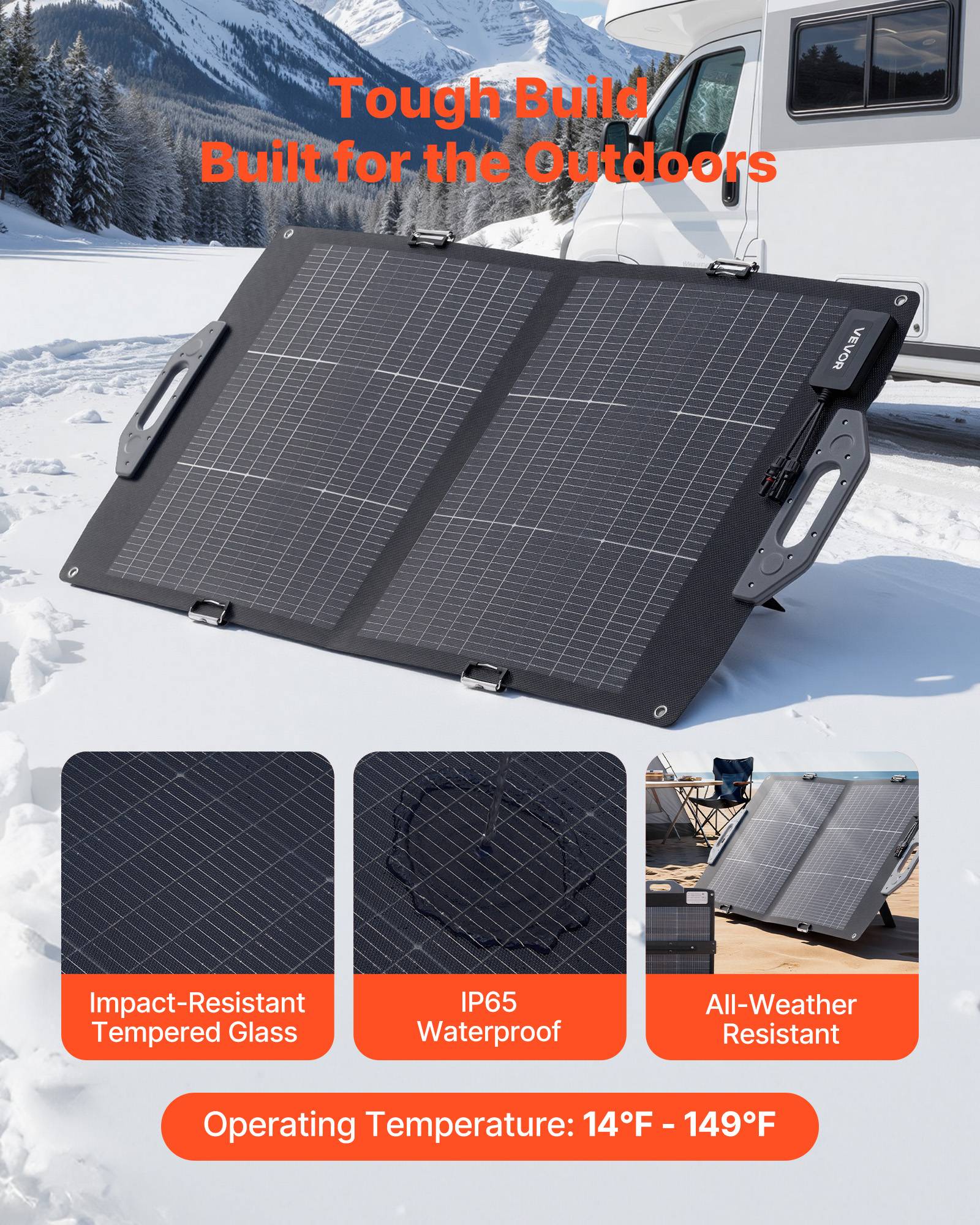 Vevor - VEVOR Panneau Solaire Portable Chargeur Pliable Monocristallin Bifacial 100 W - Image 5