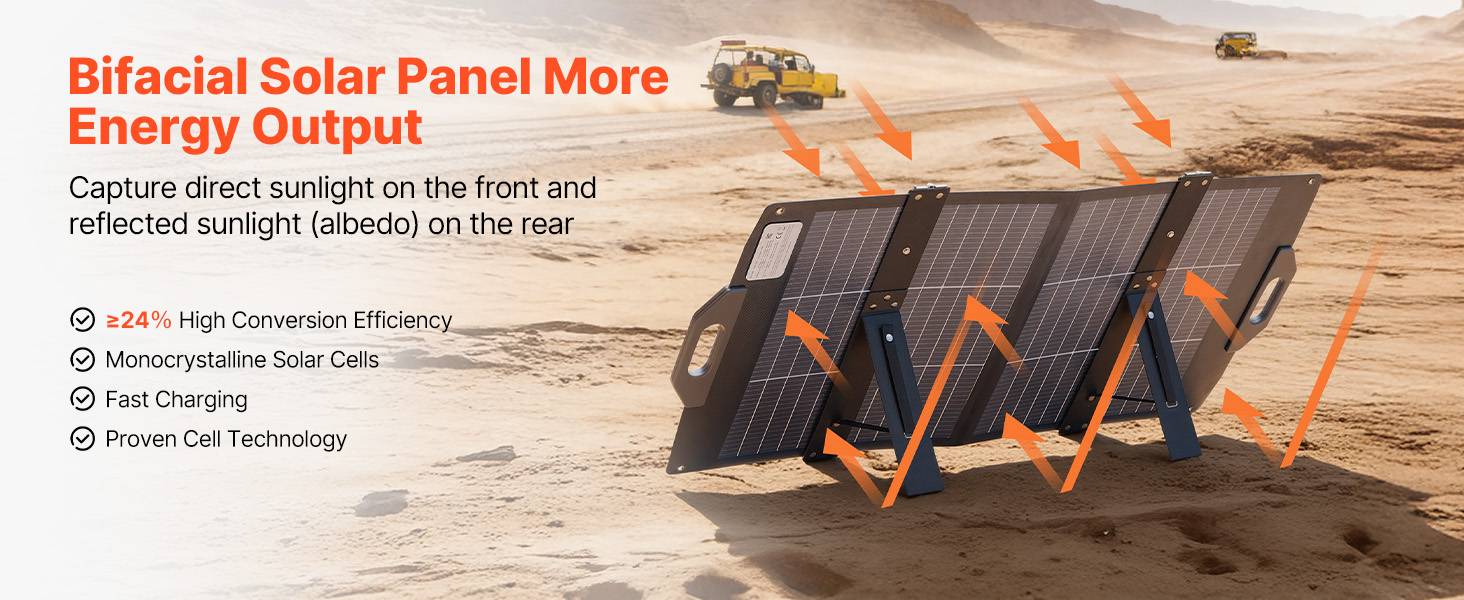 Vevor - VEVOR Panneau Solaire Portable Chargeur Pliable Monocristallin Bifacial 100 W - Image 9