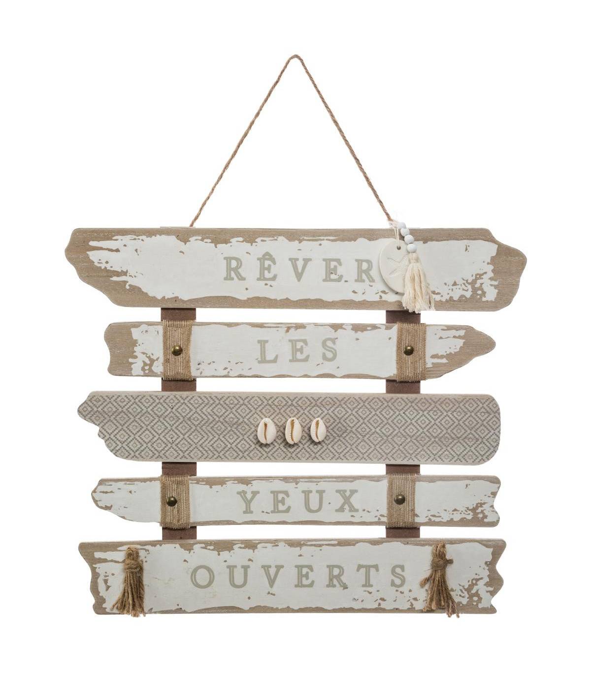 Décoration murale Pancarte en Bois aspect Vieilli avec textes imprimés 37.5 x 33 cm - Image 1