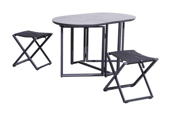 Proloisirs - Set pliant - BALCON - Aluminium époxy graphite - Table SPC top et tabourets TPEP - (1 table + 2 tabourets) PROLOISIRS