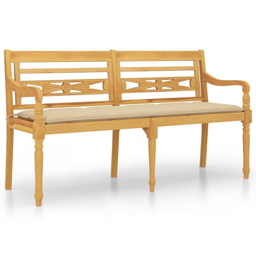 Helloshop26 - Banc de jardin meuble de patio d'extérieur terrasse avec coussin beige 150 x 51,5 x 84 cm bois de teck massif - Image 1