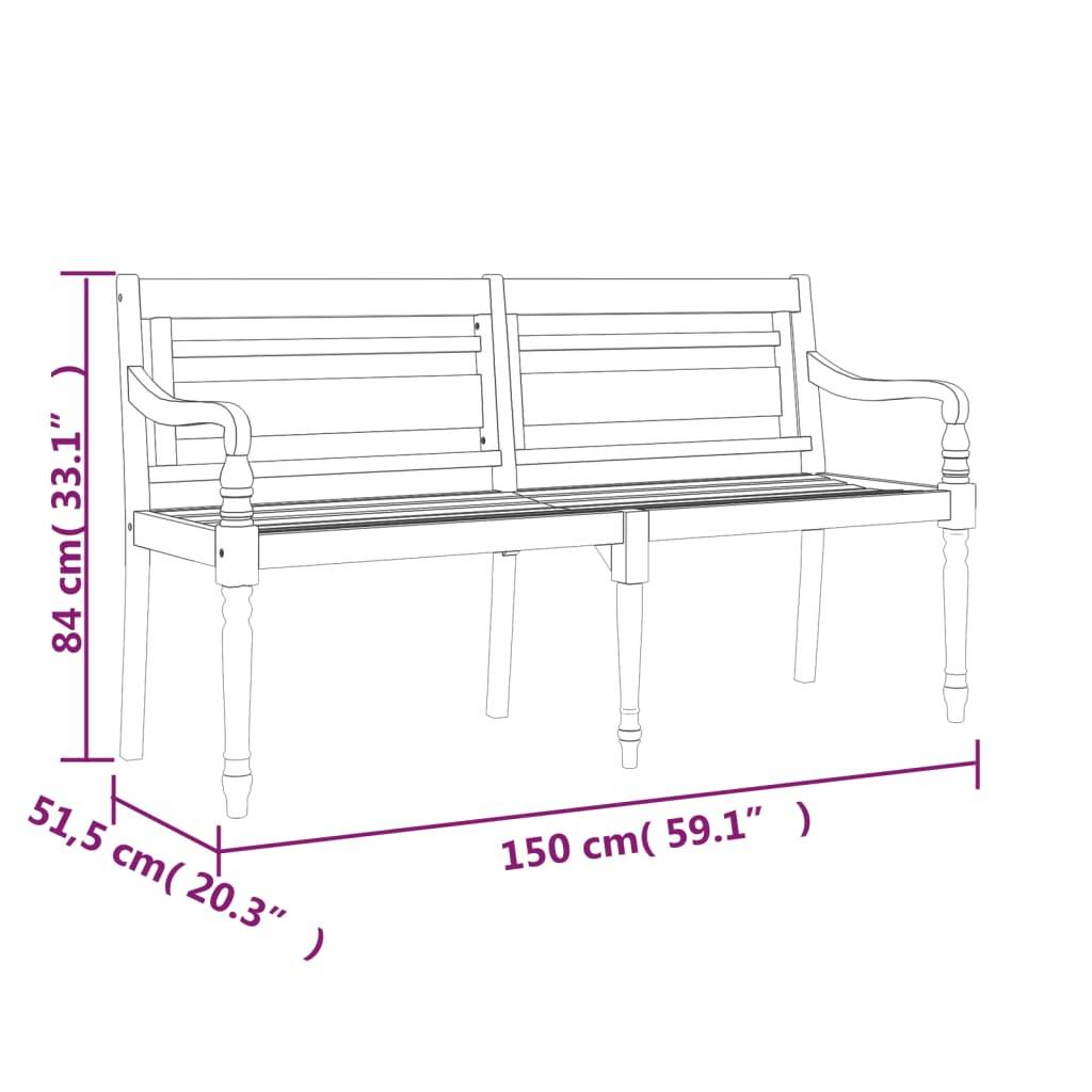 Helloshop26 - Banc de jardin meuble de patio d'extérieur terrasse avec coussin beige 150 x 51,5 x 84 cm bois de teck massif - Image 5
