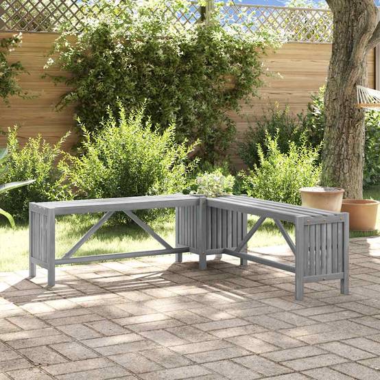 Banc d'Angle avec Pot de Fleurs Intégré Acacia Finition Grise 117 cm – ComfortXL Outdoor Living - Image 1