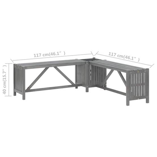 Banc d'Angle avec Pot de Fleurs Intégré Acacia Finition Grise 117 cm – ComfortXL Outdoor Living - Image 10