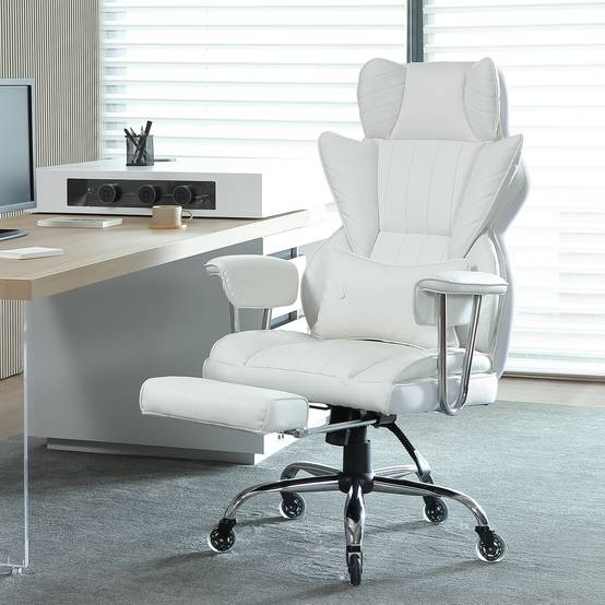 VEVOR Chaise bureau cuir PU, ergonomique, soutien lombaire réglable. Repose-pieds, charge 159 kg, gamer, maison. - Image 8