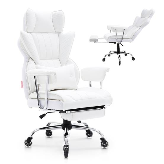 VEVOR Chaise bureau cuir PU, ergonomique, soutien lombaire réglable. Repose-pieds, charge 159 kg, gamer, maison. - Image 1