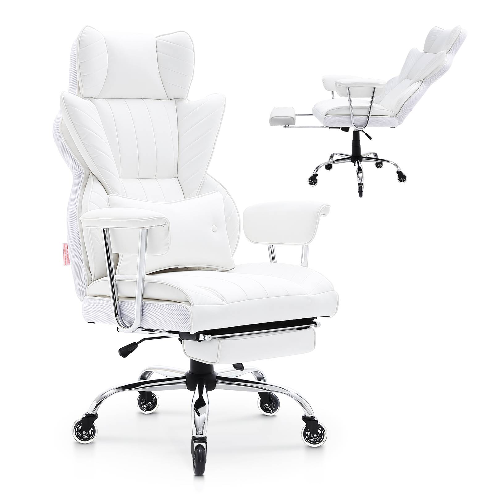 VEVOR Chaise bureau cuir PU, ergonomique, soutien lombaire réglable. Repose-pieds, charge 159 kg, gamer, maison. - Image 1