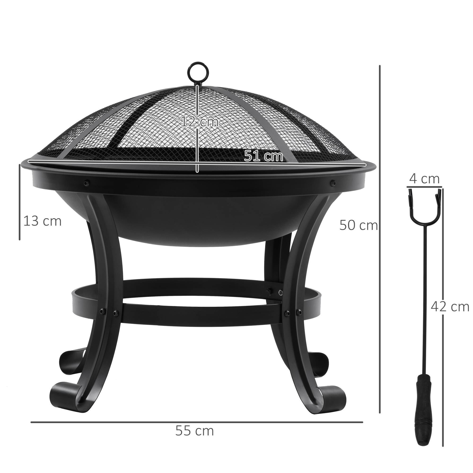 Brasero Noir De 81 Cm Exterieur, Barbecue Jardin Protection Anti-étincelles Et Tisonnier Grille Et Grande Capacit ~3701639013177 01c Mp