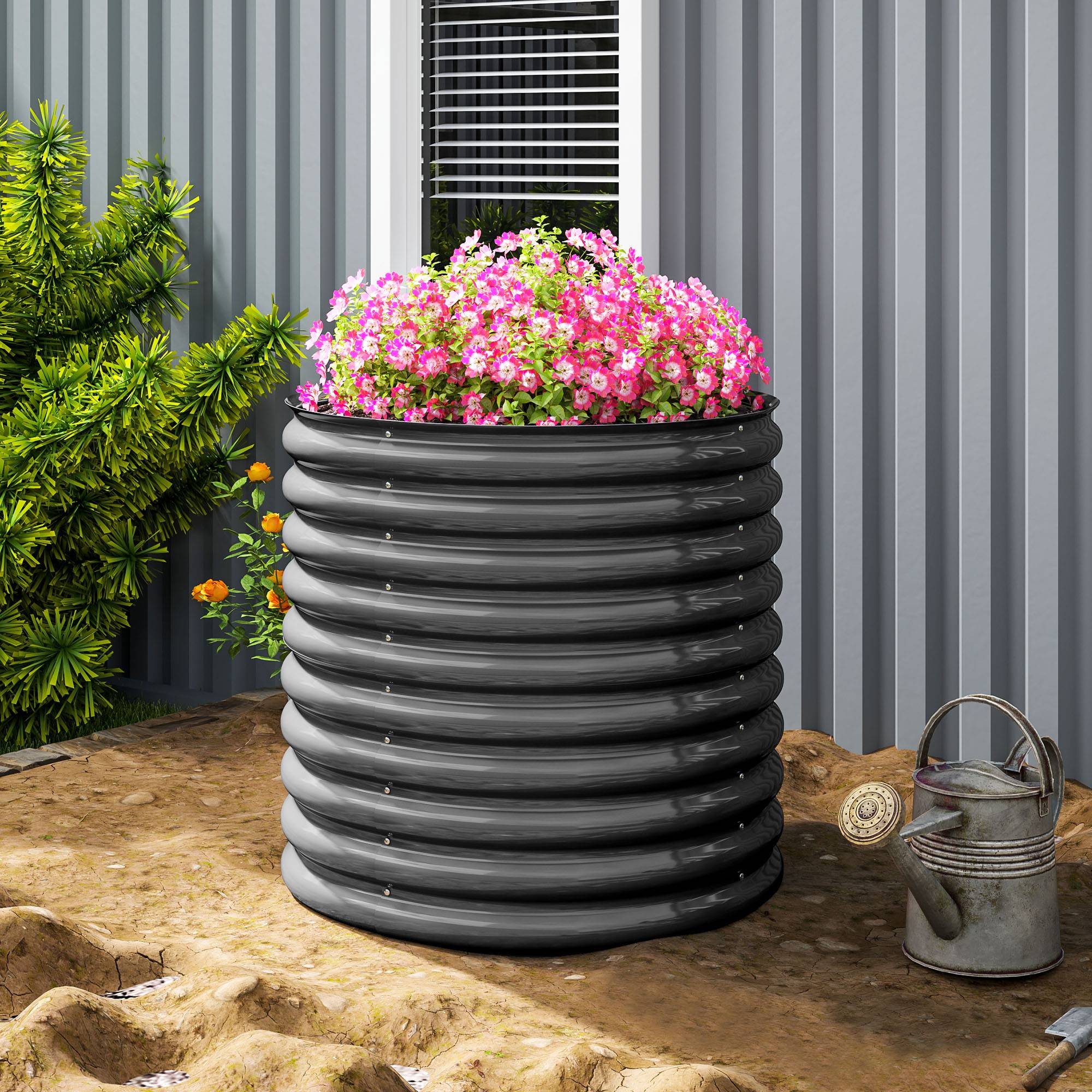 Carré potager modulable acier jardin extérieur fond ouvert avec gants 160x80x80cm gris - ComfortXL Outdoor Living - Image 10