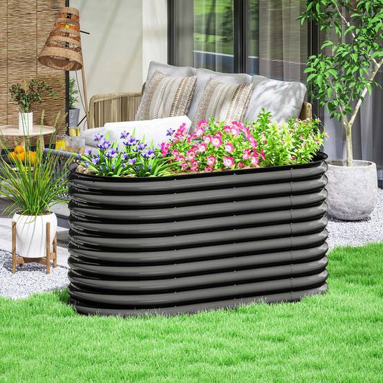 Carré potager modulable acier jardin extérieur fond ouvert avec gants 160x80x80cm gris - ComfortXL Outdoor Living - Image 3