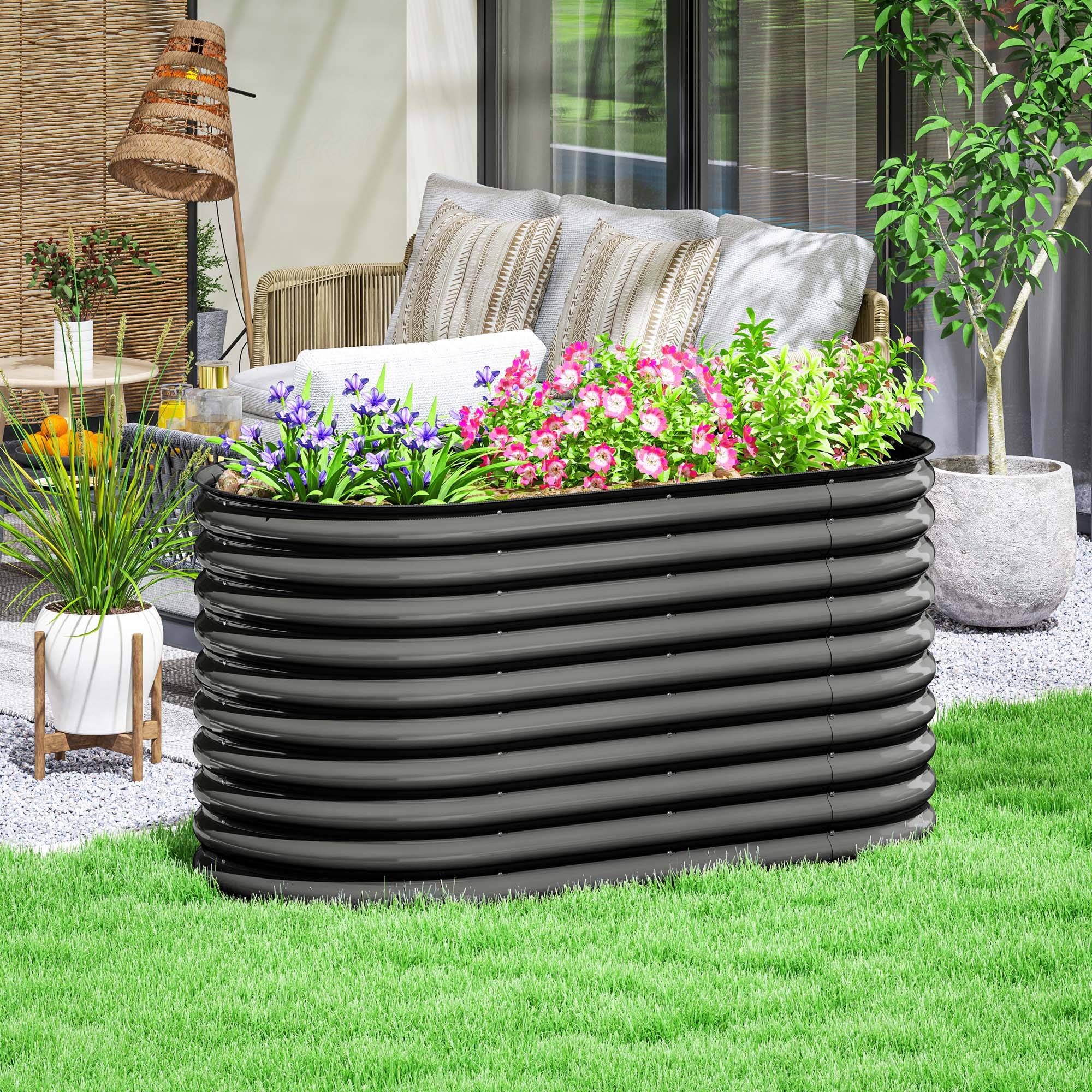 Carré potager modulable acier jardin extérieur fond ouvert avec gants 160x80x80cm gris - ComfortXL Outdoor Living - Image 3