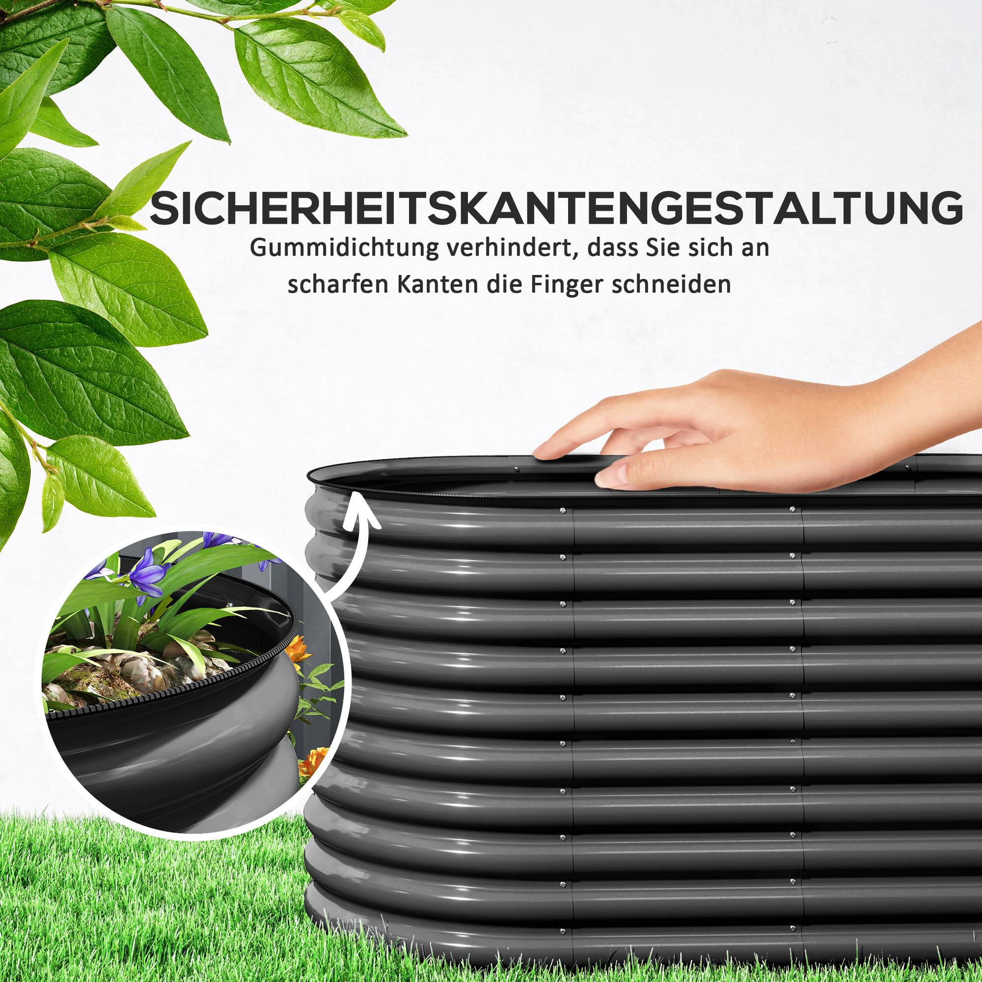 Carré potager modulable acier jardin extérieur fond ouvert avec gants 160x80x80cm gris - ComfortXL Outdoor Living - Image 8