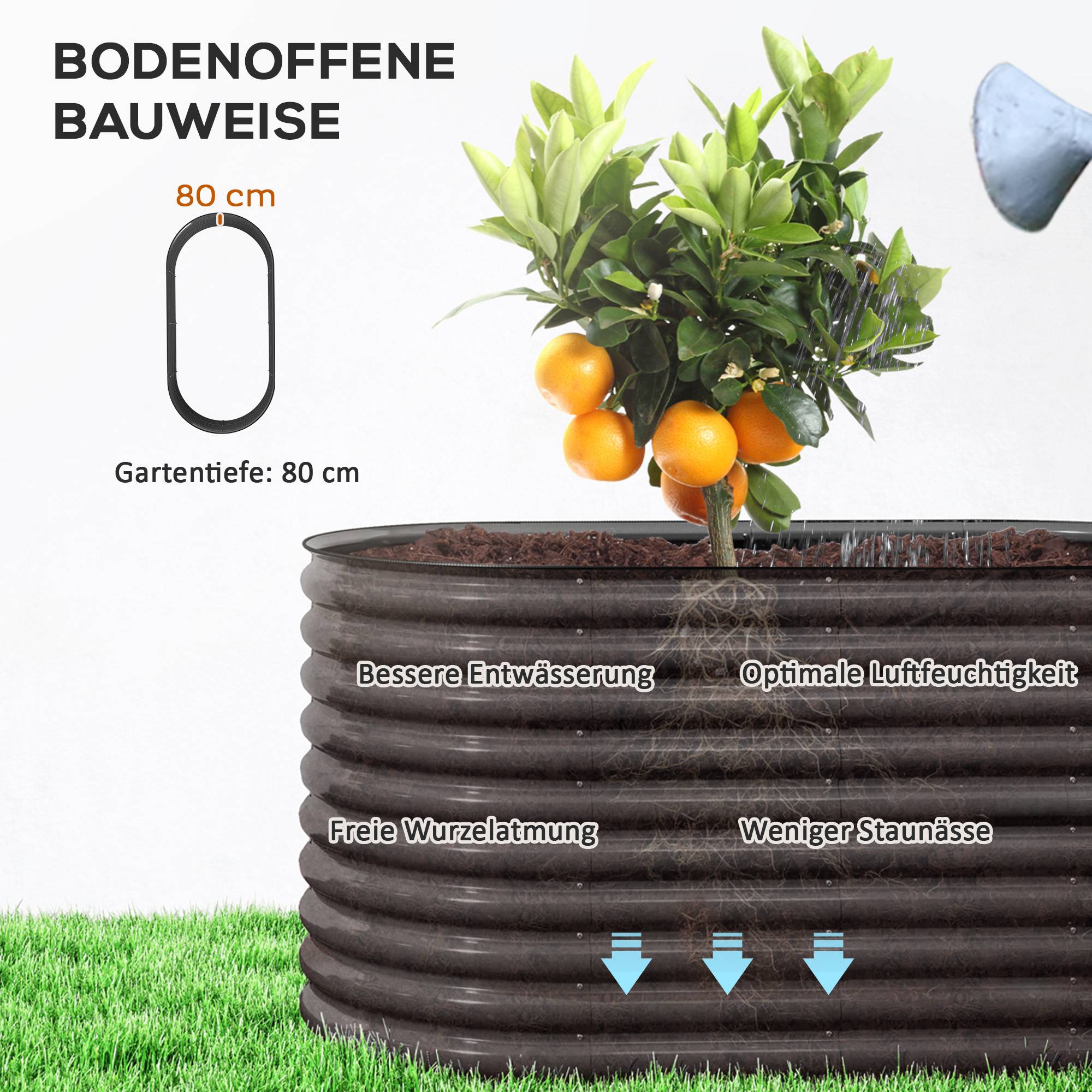 Carré potager modulable acier jardin extérieur fond ouvert avec gants 160x80x80cm gris - ComfortXL Outdoor Living - Image 9