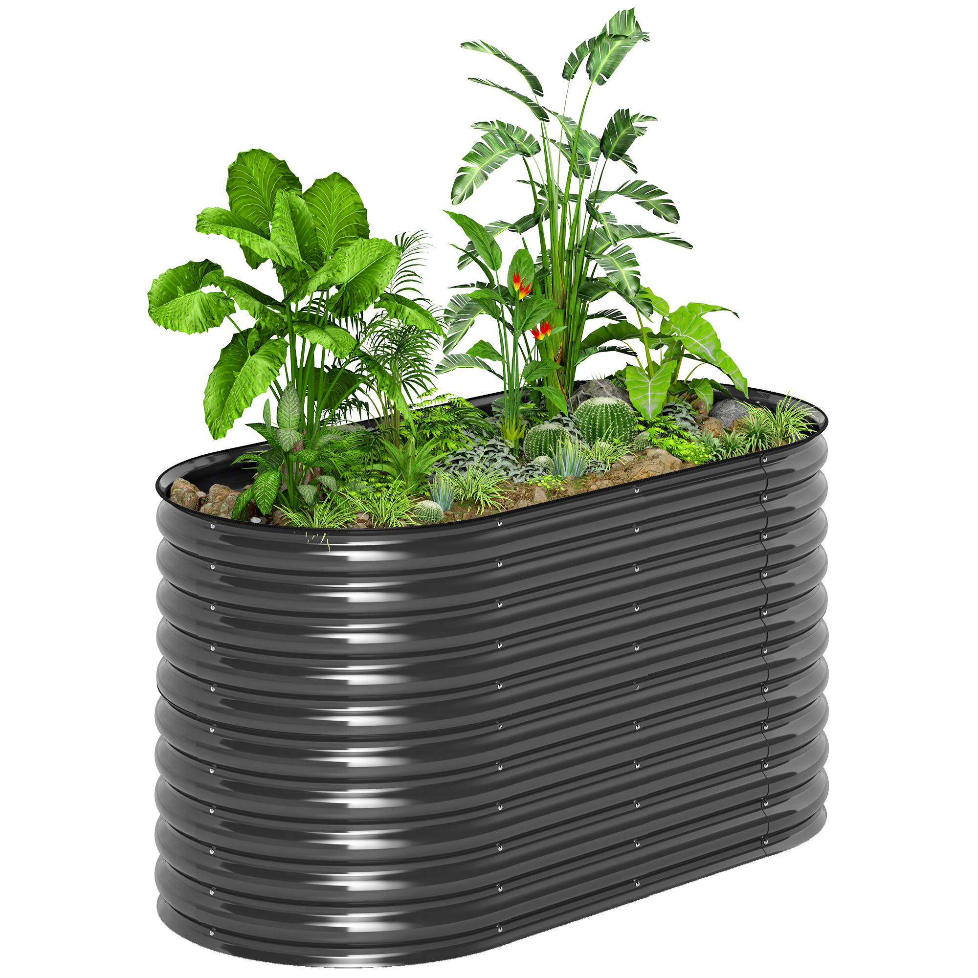 Carré potager modulable acier jardin extérieur fond ouvert avec gants 160x80x80cm gris - ComfortXL Outdoor Living - Image 1