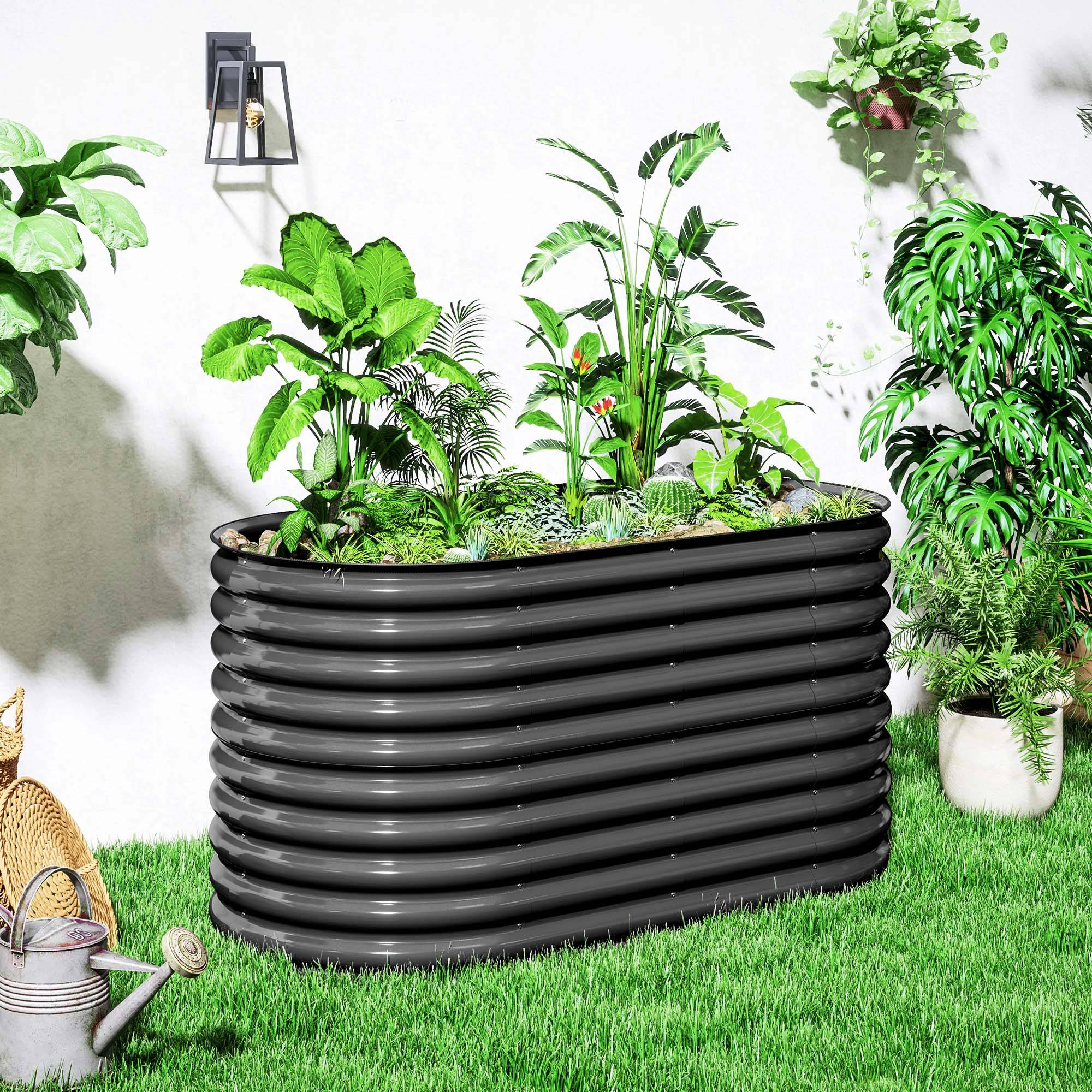 Carré potager modulable acier jardin extérieur fond ouvert avec gants 160x80x80cm gris - ComfortXL Outdoor Living - Image 4