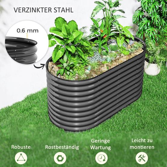 Carré potager modulable acier jardin extérieur fond ouvert avec gants 160x80x80cm gris - ComfortXL Outdoor Living - Image 7