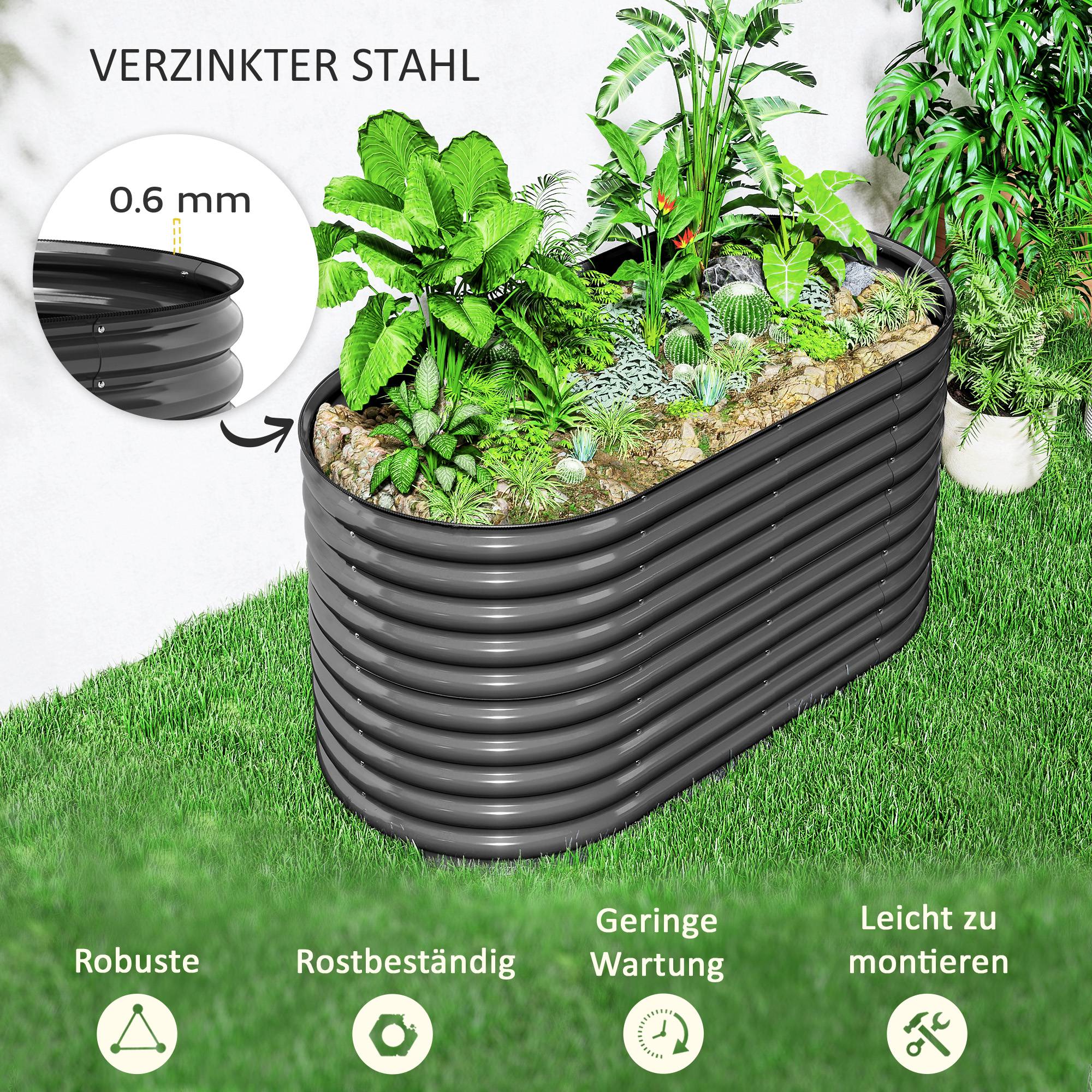 Carré potager modulable acier jardin extérieur fond ouvert avec gants 160x80x80cm gris - ComfortXL Outdoor Living - Image 7