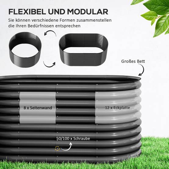 Carré potager modulable acier jardin extérieur fond ouvert avec gants 160x80x80cm gris - ComfortXL Outdoor Living - Image 6