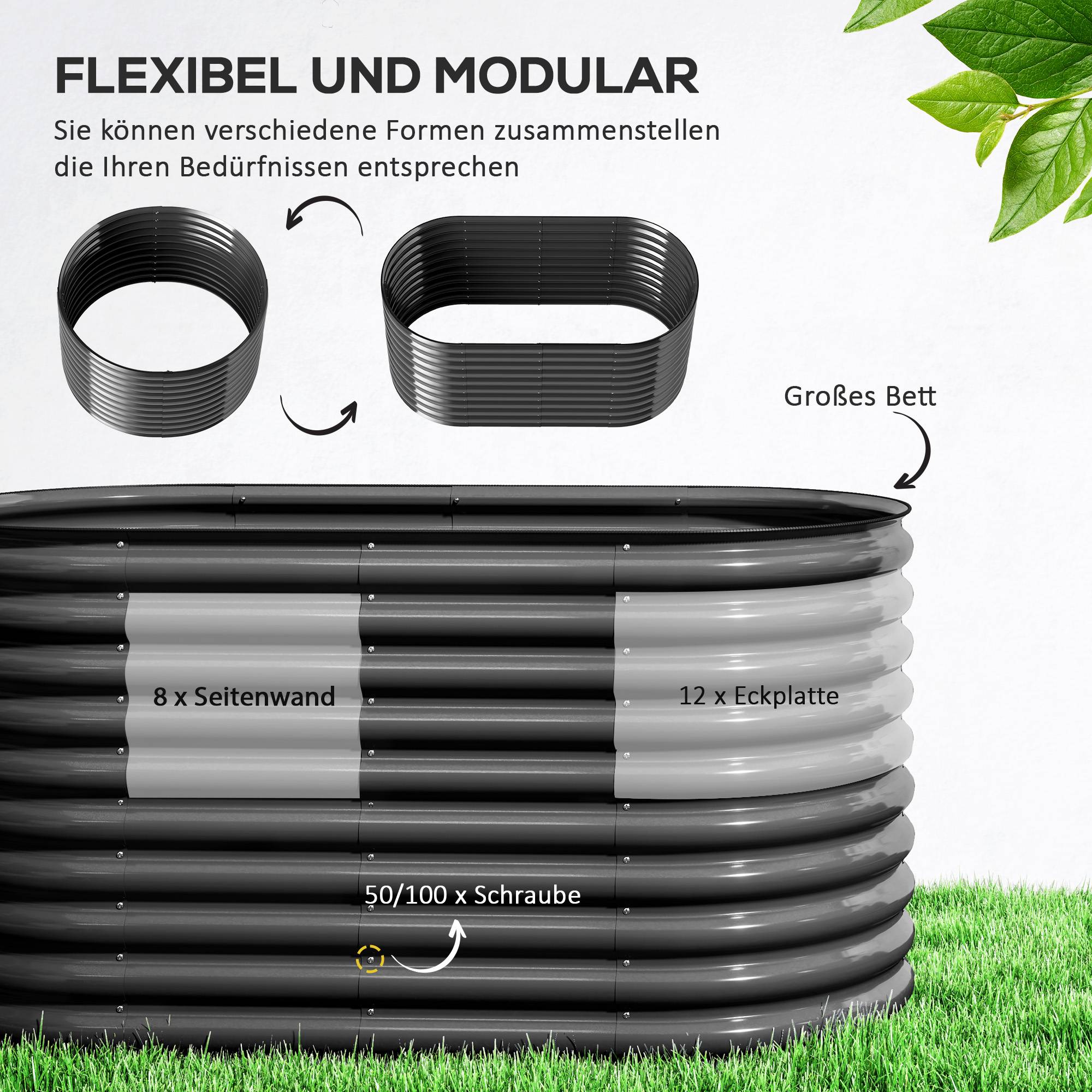 Carré potager modulable acier jardin extérieur fond ouvert avec gants 160x80x80cm gris - ComfortXL Outdoor Living - Image 6