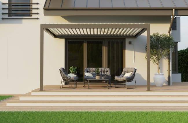 Pergola Bioclimatique Aluminium Adossée Gris 4x3 Manuelle S ORIAL France - Image 3