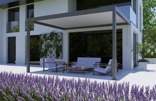 Pergola Bioclimatique Aluminium Adossée Gris 4x3 Manuelle S ORIAL France