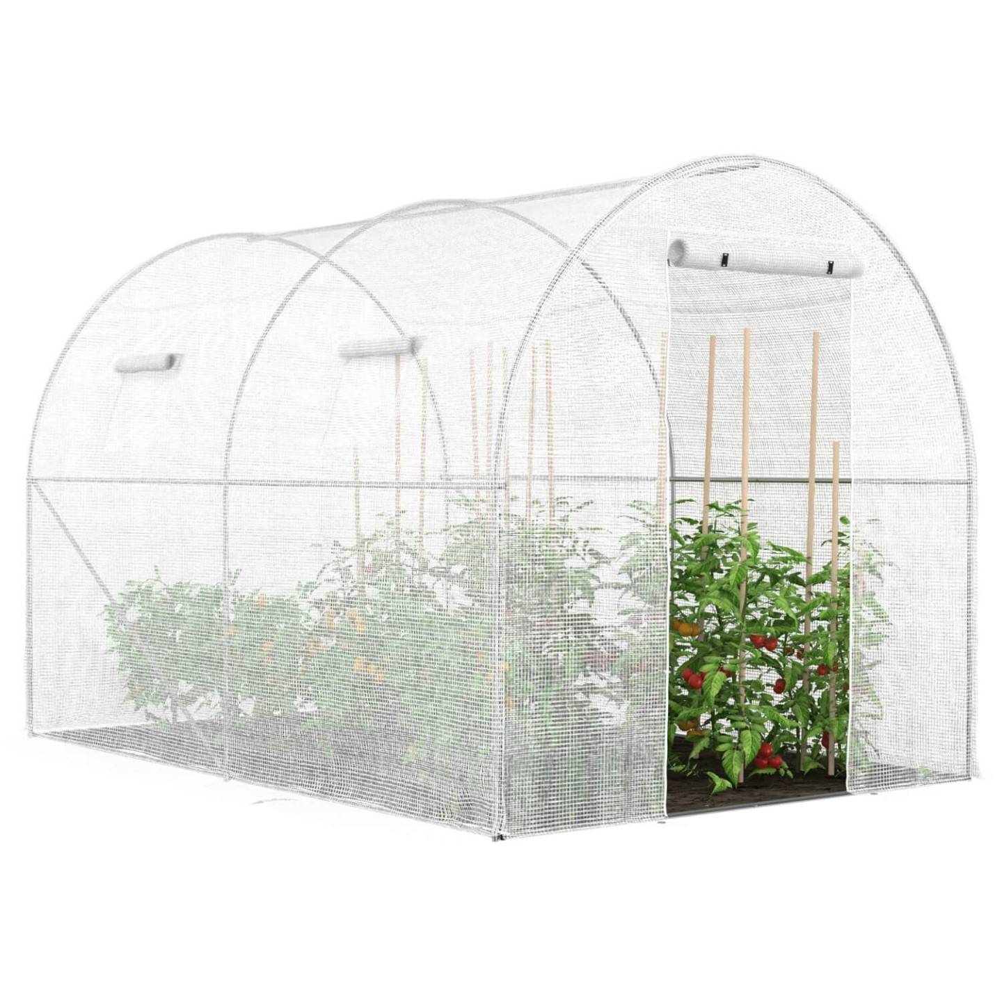 Bâche de rechange pour serre de jardin tunnel 6m² 3 x 2 x 2 m anti-UV avec porte et fenêtres ROMA blanche - Image 3