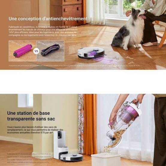 Robot aspirateur laveur E20 Plus, station d’auto-vidage, aspiration 8000 Pa, 300 m² - Eureka - Image 8