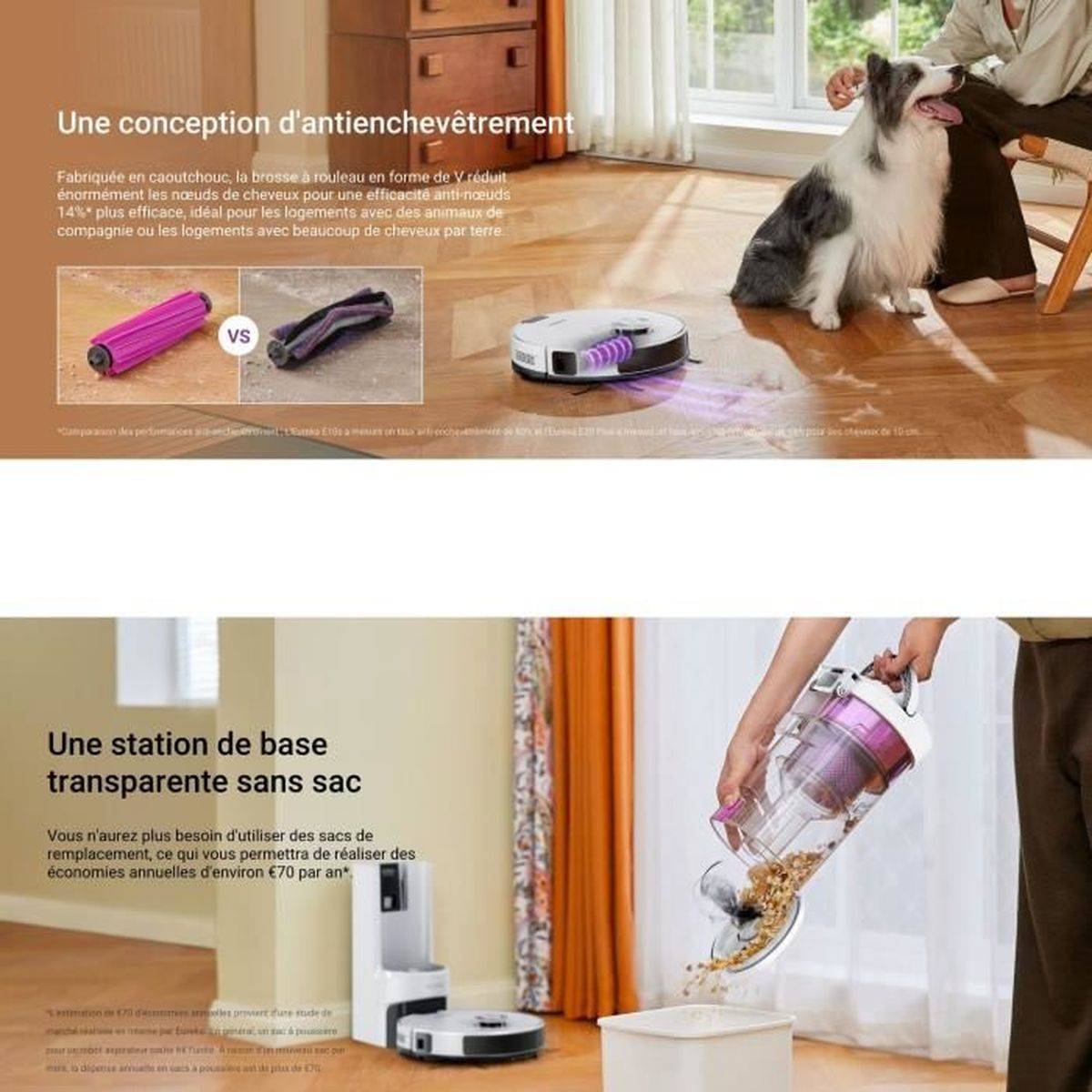 Robot aspirateur laveur E20 Plus, station d’auto-vidage, aspiration 8000 Pa, 300 m² - Eureka - Image 8
