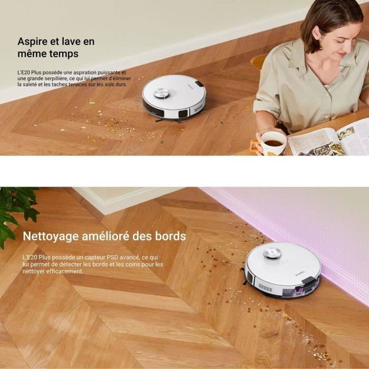 Robot aspirateur laveur E20 Plus, station d’auto-vidage, aspiration 8000 Pa, 300 m² - Eureka - Image 4