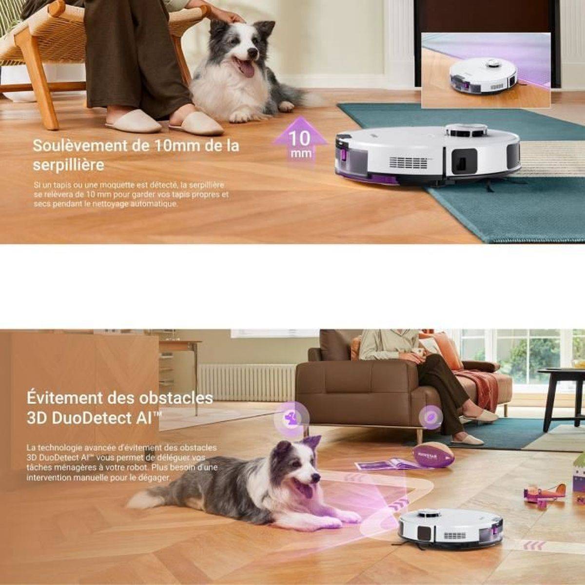 Robot aspirateur laveur E20 Plus, station d’auto-vidage, aspiration 8000 Pa, 300 m² - Eureka - Image 7