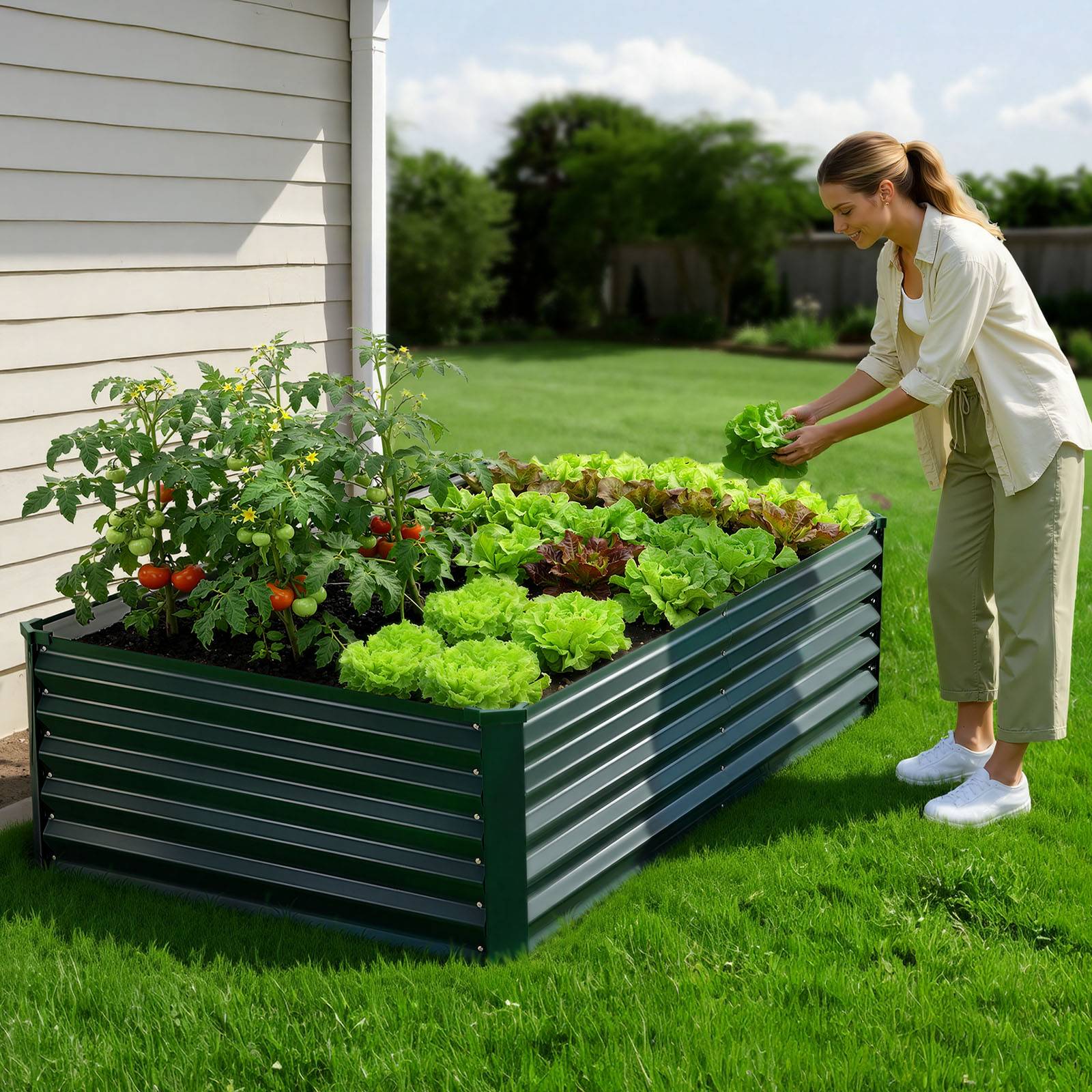 Vevor - VEVOR Carré Potager Surélevé Métal Rectangulaire Jardin 203x102x46 cm Vert Foncé - Image 8