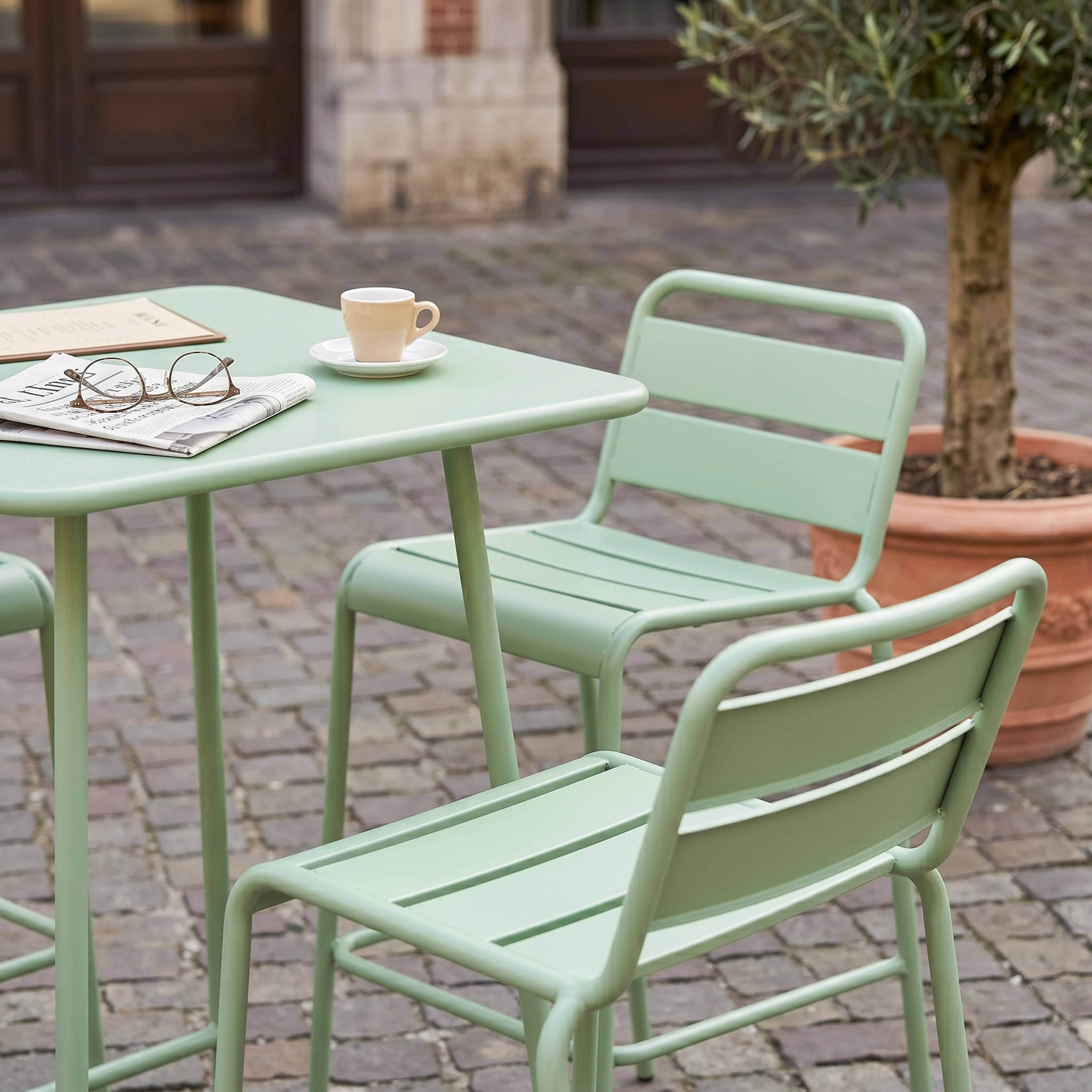 Oviala - Ensemble table de bar et 4 chaises hautes en métal vert sauge Palavas - Oviala - Image 5