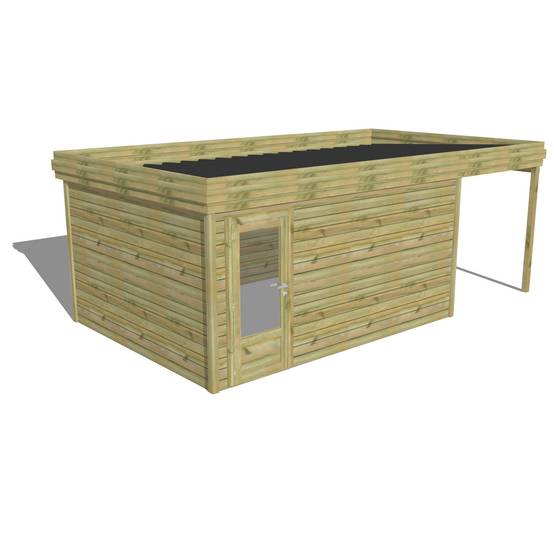 ABRI DE JARDIN bois autoclave 27mm - 6,34x3,44m / 22m2 - Bac acier - Abri Français - Image 1
