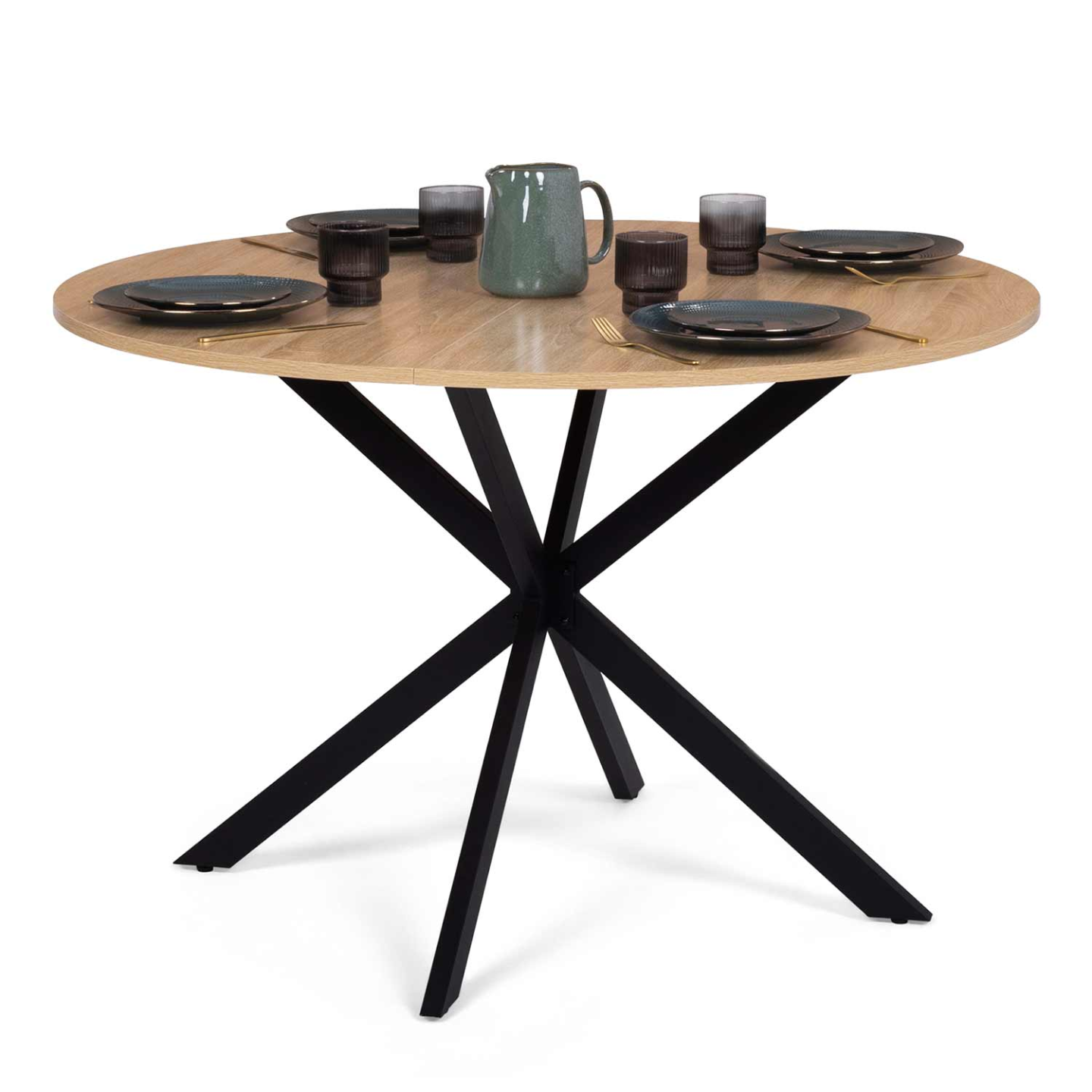 Table à manger ronde ALIX 6 personnes pied araignée bois et noir 110 cm - Image 2