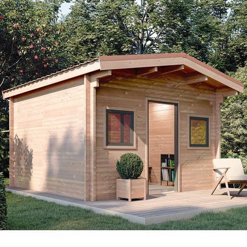 Studio de jardin OUTRIAZ 16m² - Bois Douglas épaisseur 55mm - Porte & fenêtres PVC - Toiture Bacacier avec voliges ss toiture - MON CHALET DE JARDIN - Image 1