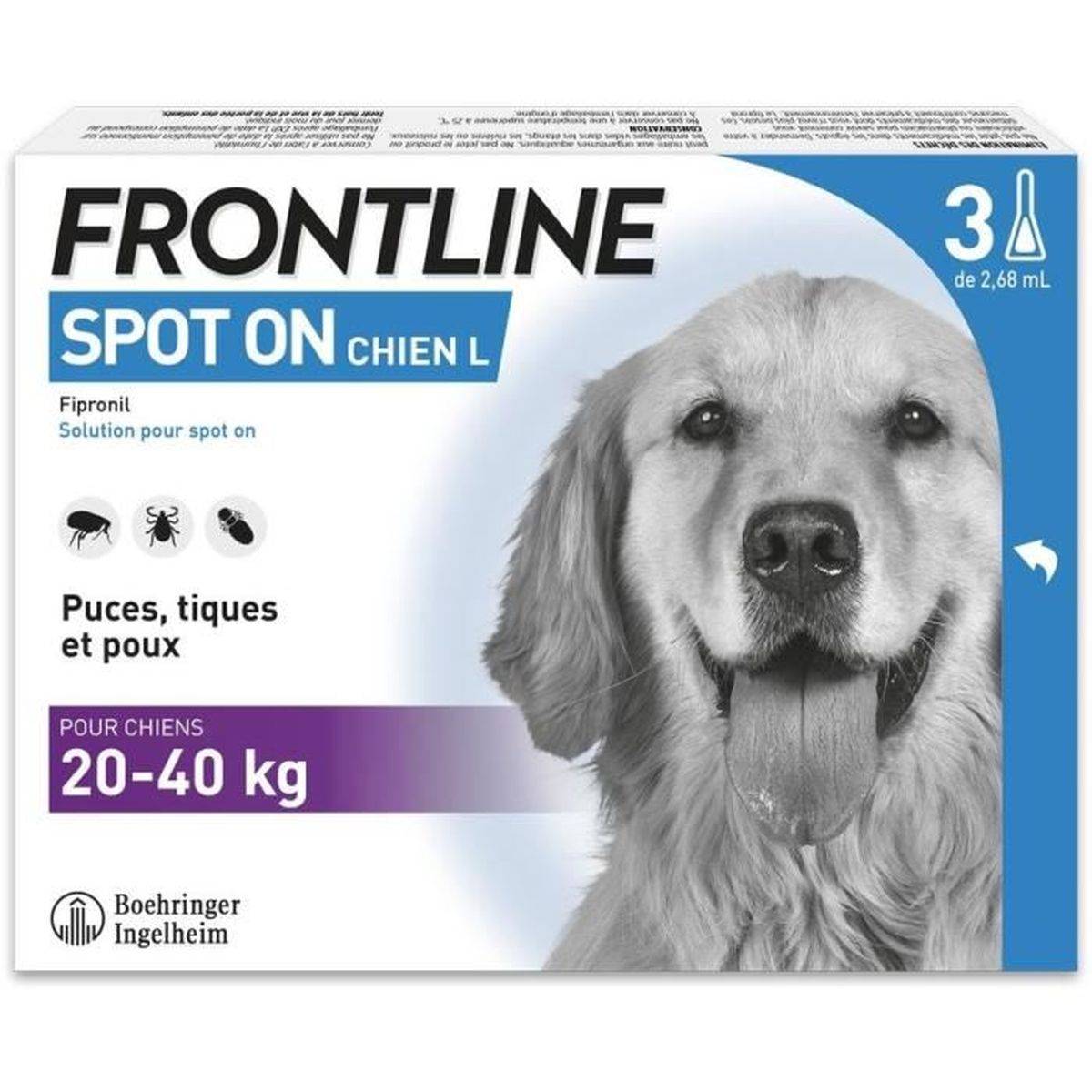 Frontline - Pipettes antiparasitaires chien 20 à 40 kg, 3 x 2,68 ml - FRONTLINE - Image 1