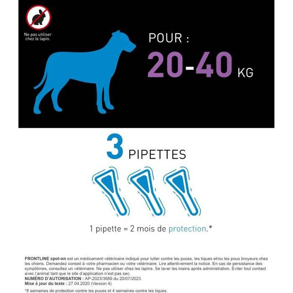 Frontline - Pipettes antiparasitaires chien 20 à 40 kg, 3 x 2,68 ml - FRONTLINE - Image 3
