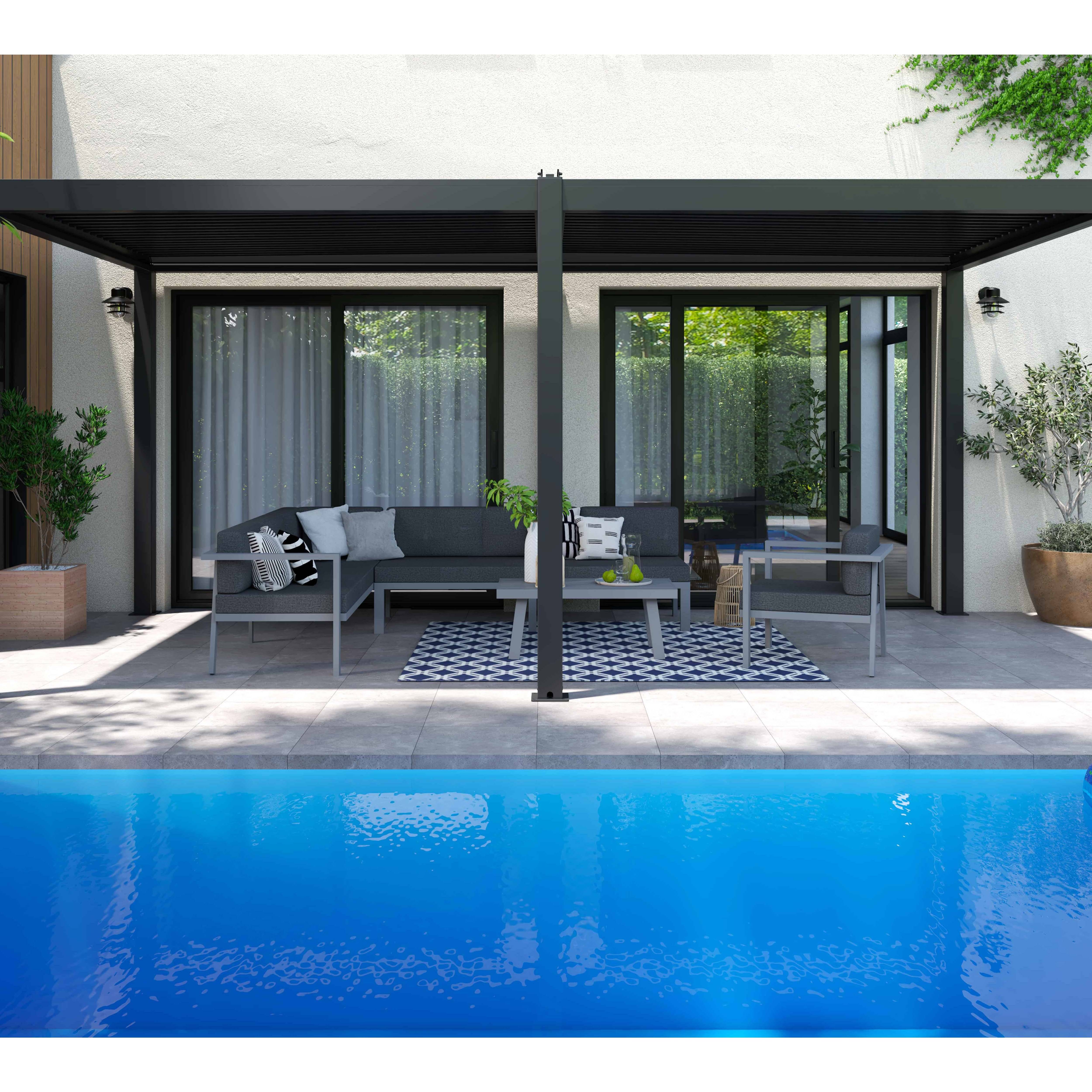 Oviala - Pergola bioclimatique autoportée gris 3 x 6 x 2.57 m Athenes - Oviala - Image 6