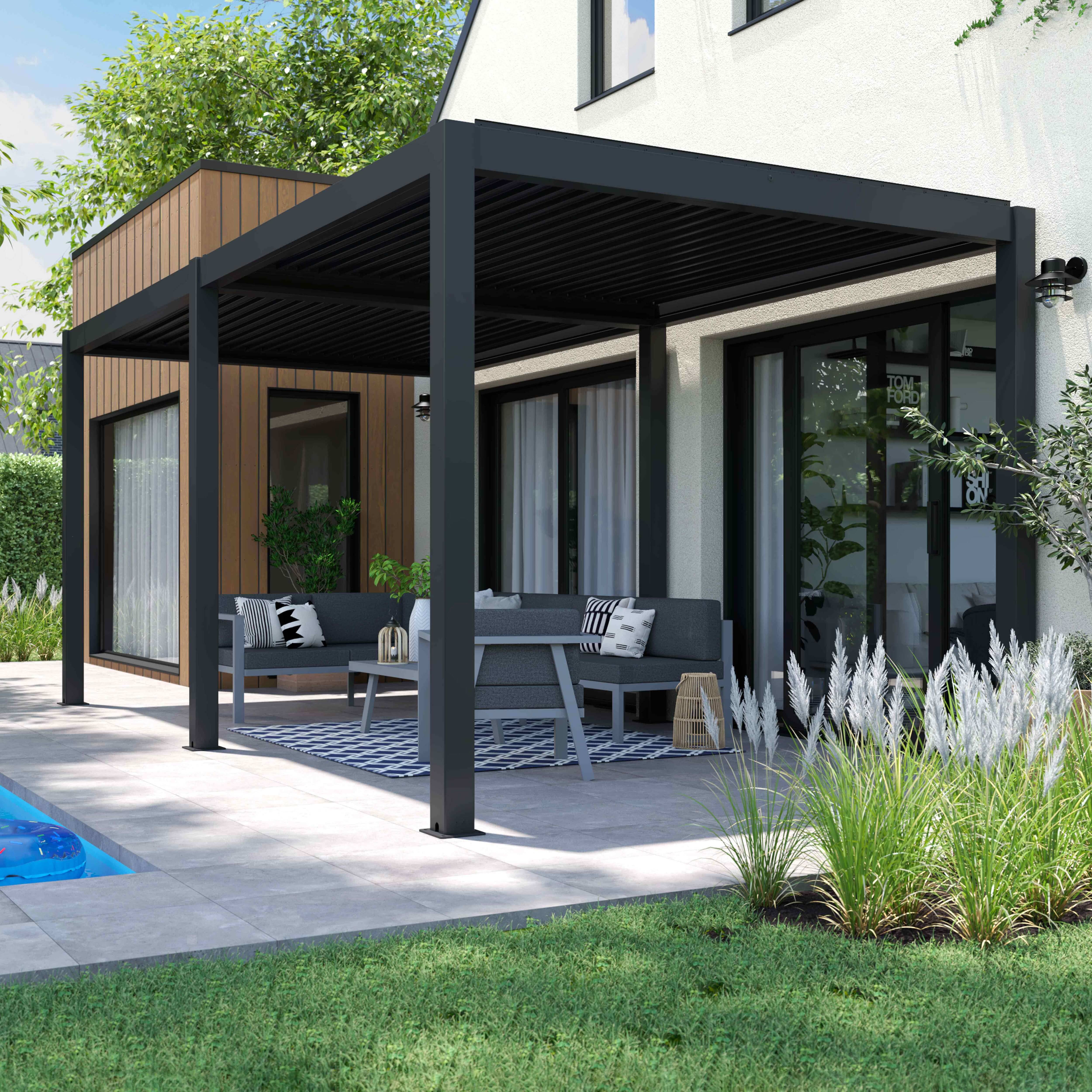Oviala - Pergola bioclimatique autoportée gris 3 x 6 x 2.57 m Athenes - Oviala - Image 3