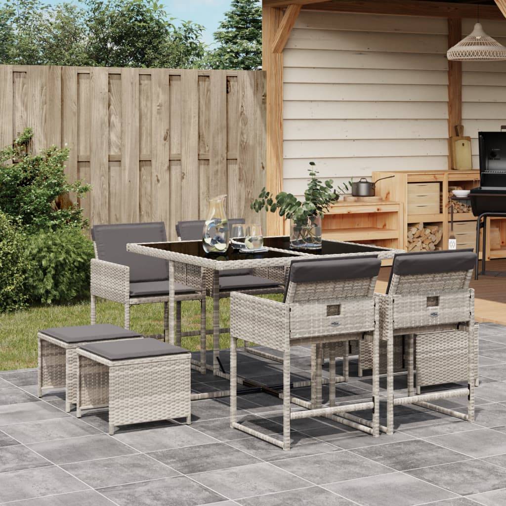 Maison Chic - Ensemble de 9 pcs table de jardin et chaises avec coussins - mobilier de jardin gris clair rotin-JU2707 - Image 2