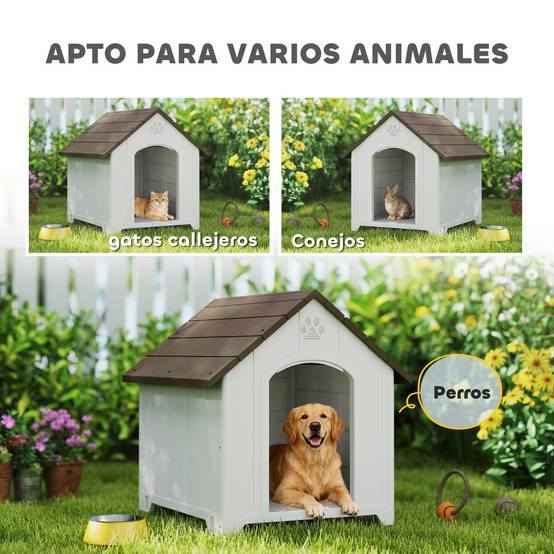 Niche extérieure pour grand chien plastique, 2 fenêtres, base surélevée, piquets, marron foncé - Image 10