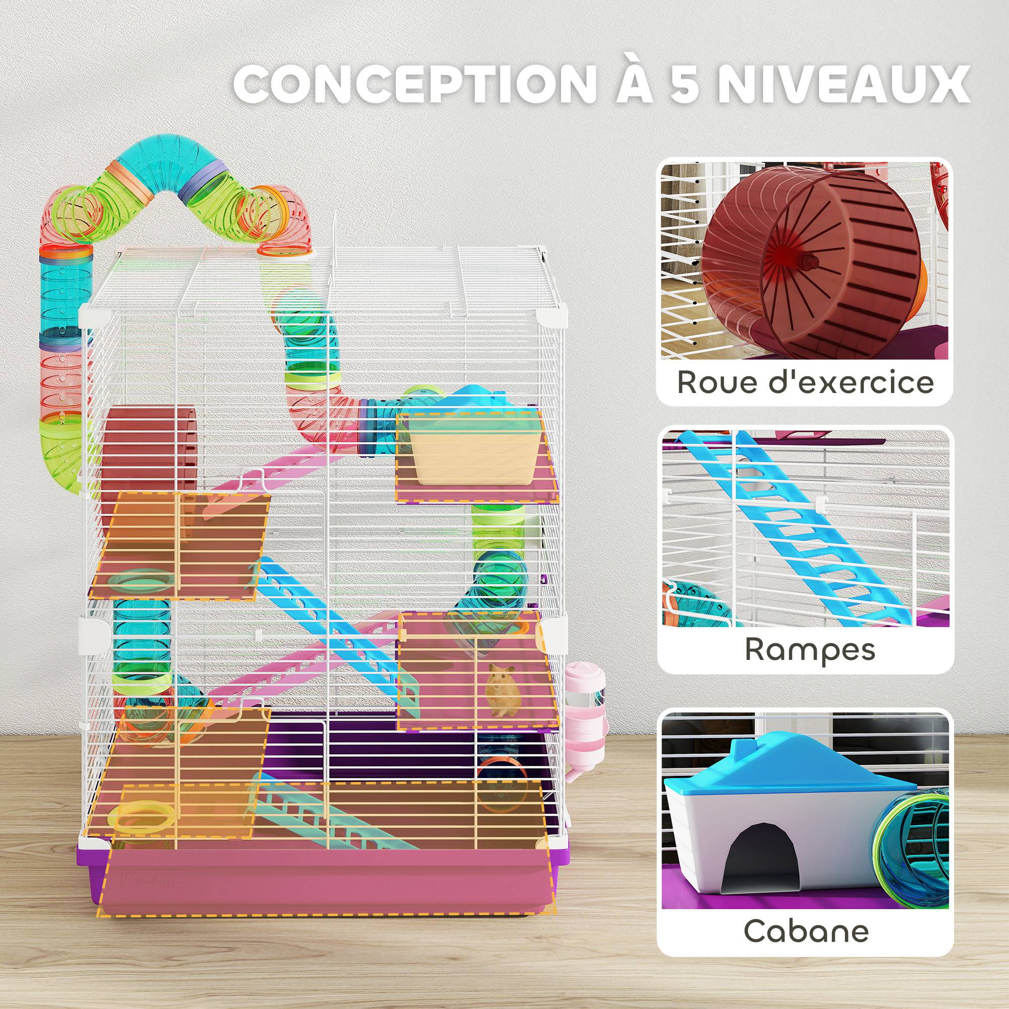 Cage rongeur métal pour appartement avec tubes 46x58cm Violet - ComfortXL Outdoor Living - Image 8