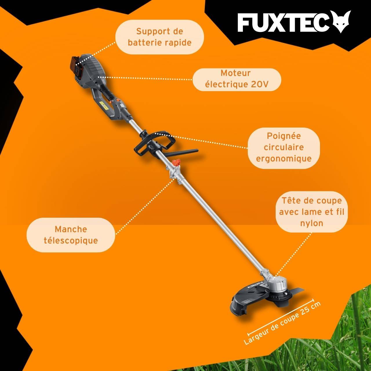 Débroussailleuse sans fil 40V FUXTEC FX-E2MS livrée sans batterie ni chargeur Fil et lame Largeur 25,5 - 35cm - Image 6