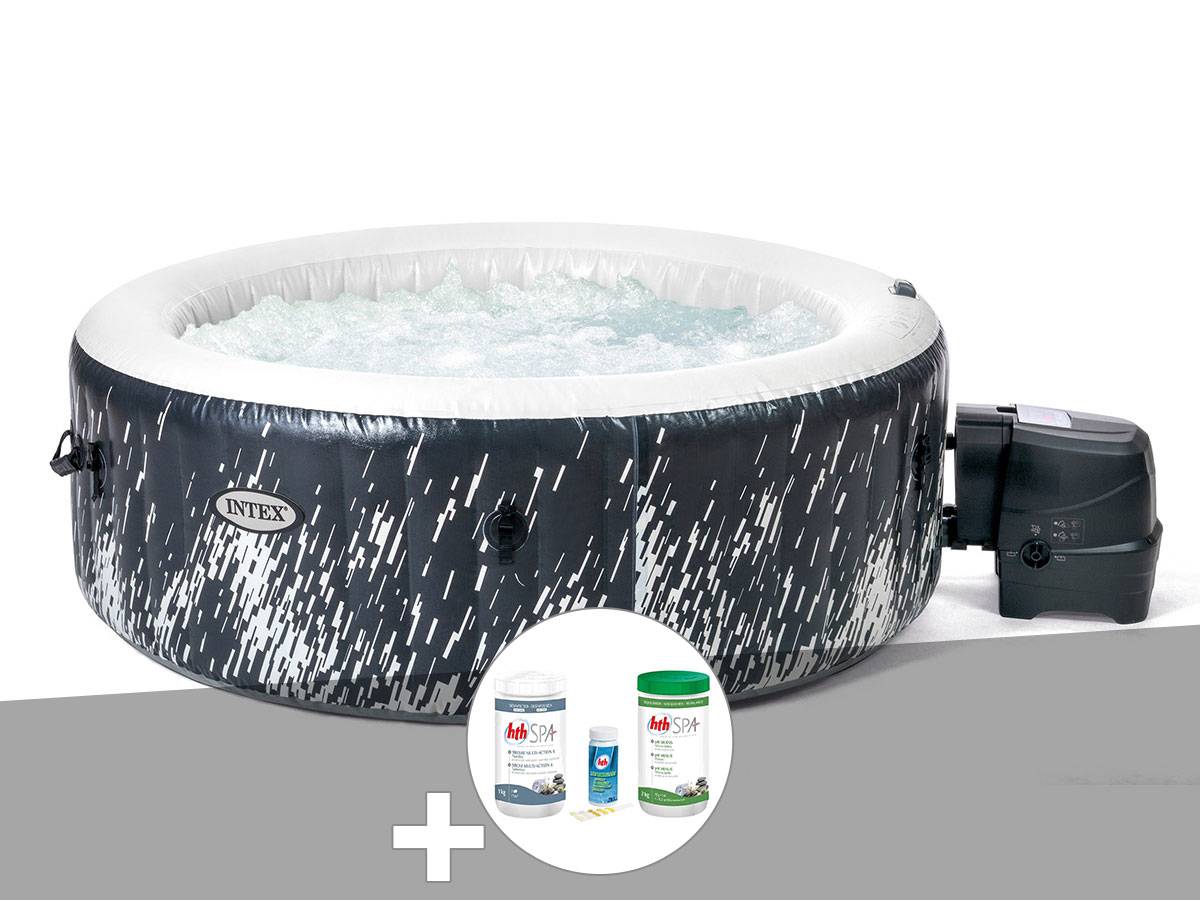 Kit spa gonflable Intex PureSpa Galaxie rond Bulles avec LED 4 places + Kit de traitement brome
