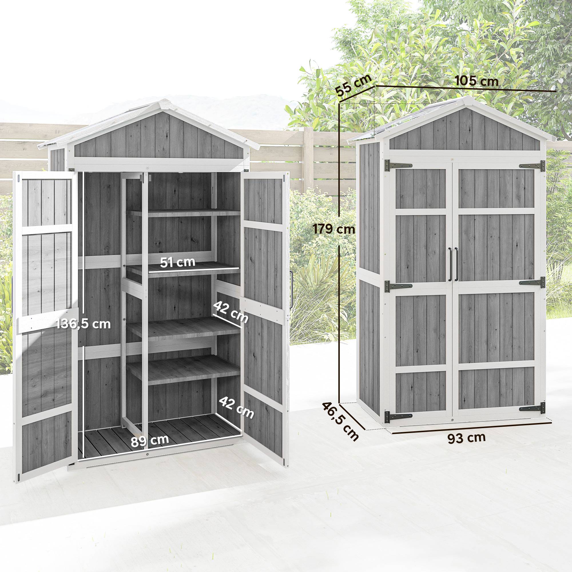 Armoire de Jardin Abri de Jardin Étanche avec Toit en Métal Double Porte pour Outils de Jardinage 105x55x179cm Gris - Image 4
