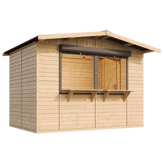 Timbela - Maison de jardin en bois 263 x 336 cm / 6 m² - Étal de marché en bois avec comptoir - Bar jardin - 17 mm d’épaisseur - Timbela M150Z - Image 3