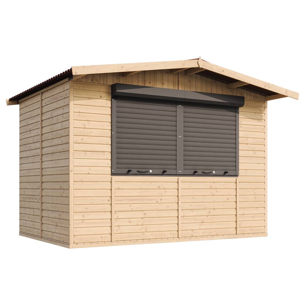 Timbela - Maison de jardin en bois 263 x 336 cm / 6 m² - Étal de marché en bois avec comptoir - Bar jardin - 17 mm d’épaisseur - Timbela M150Z - Image 4